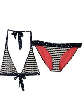 OCEAN CLUB Bikini Set UK 18/US 14 Black-White Abstract-Print Coral TieBow